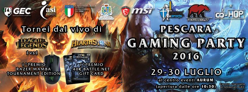 Pescara Gaming Party: il 29 all’Aurum i tornei di LoL e di Hearthstone!